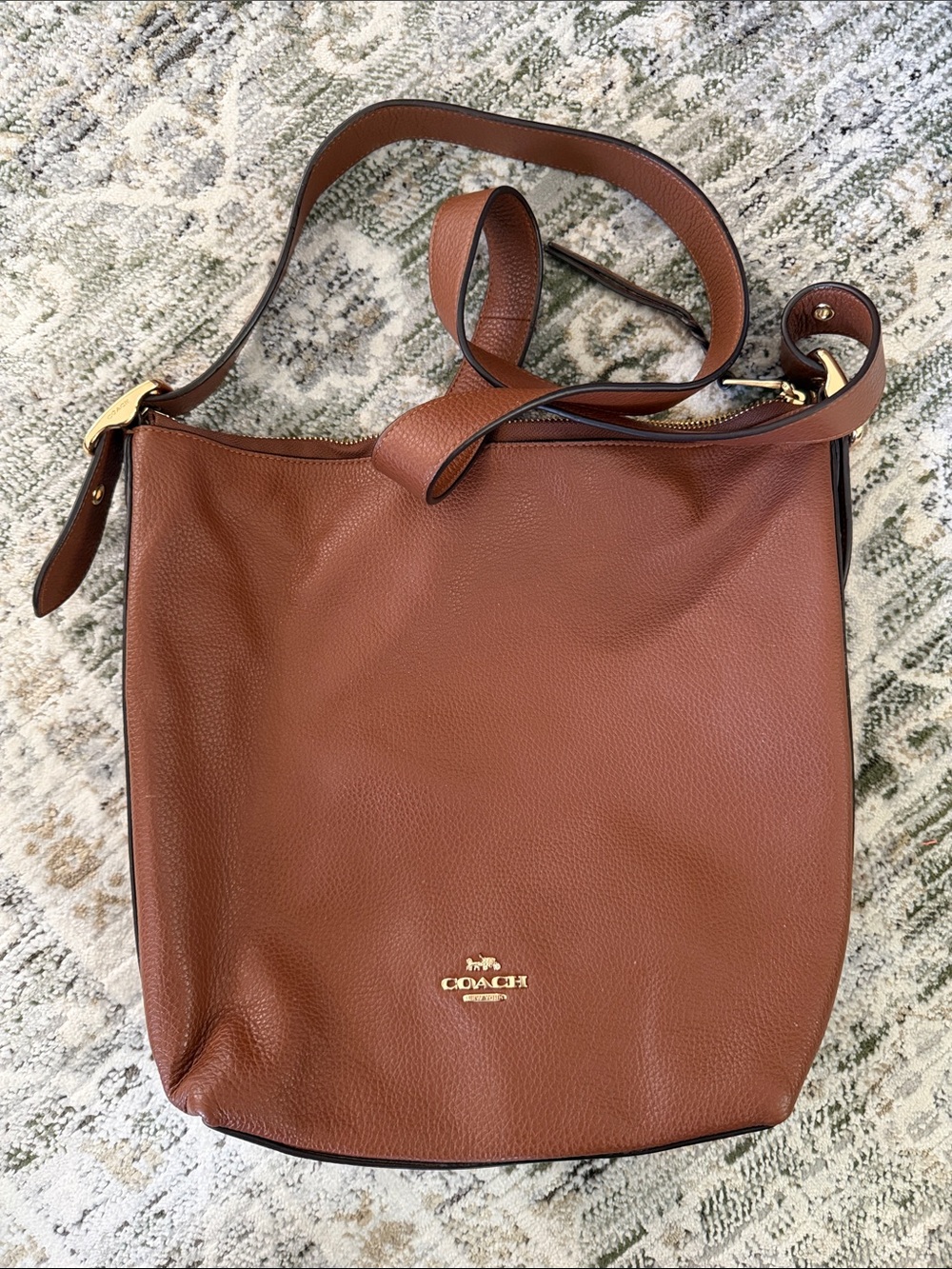 Coach Pebbled Leather Bucket Bag in Saddle Brown